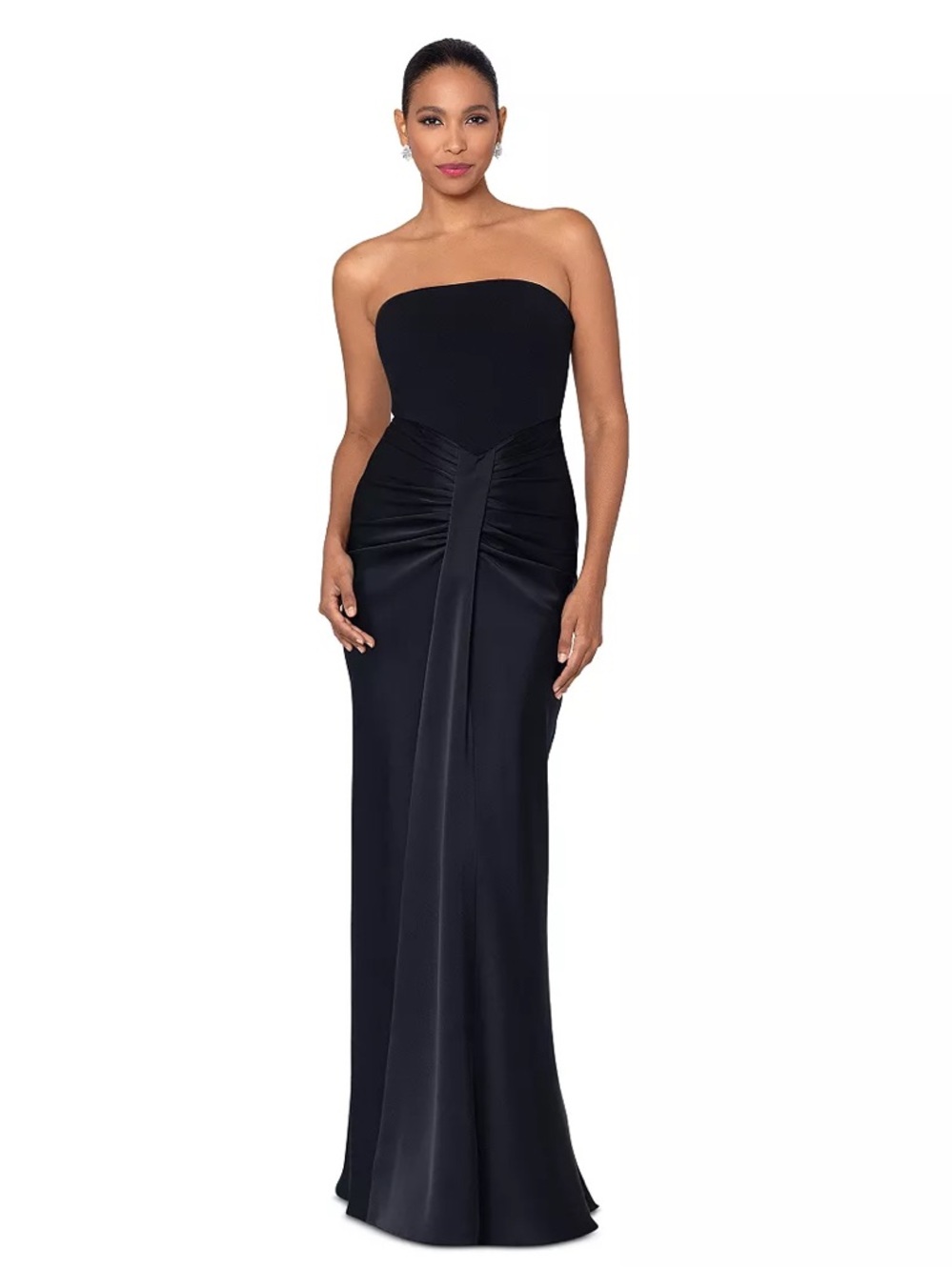 Betsy & Adam Strapless Satin Gown